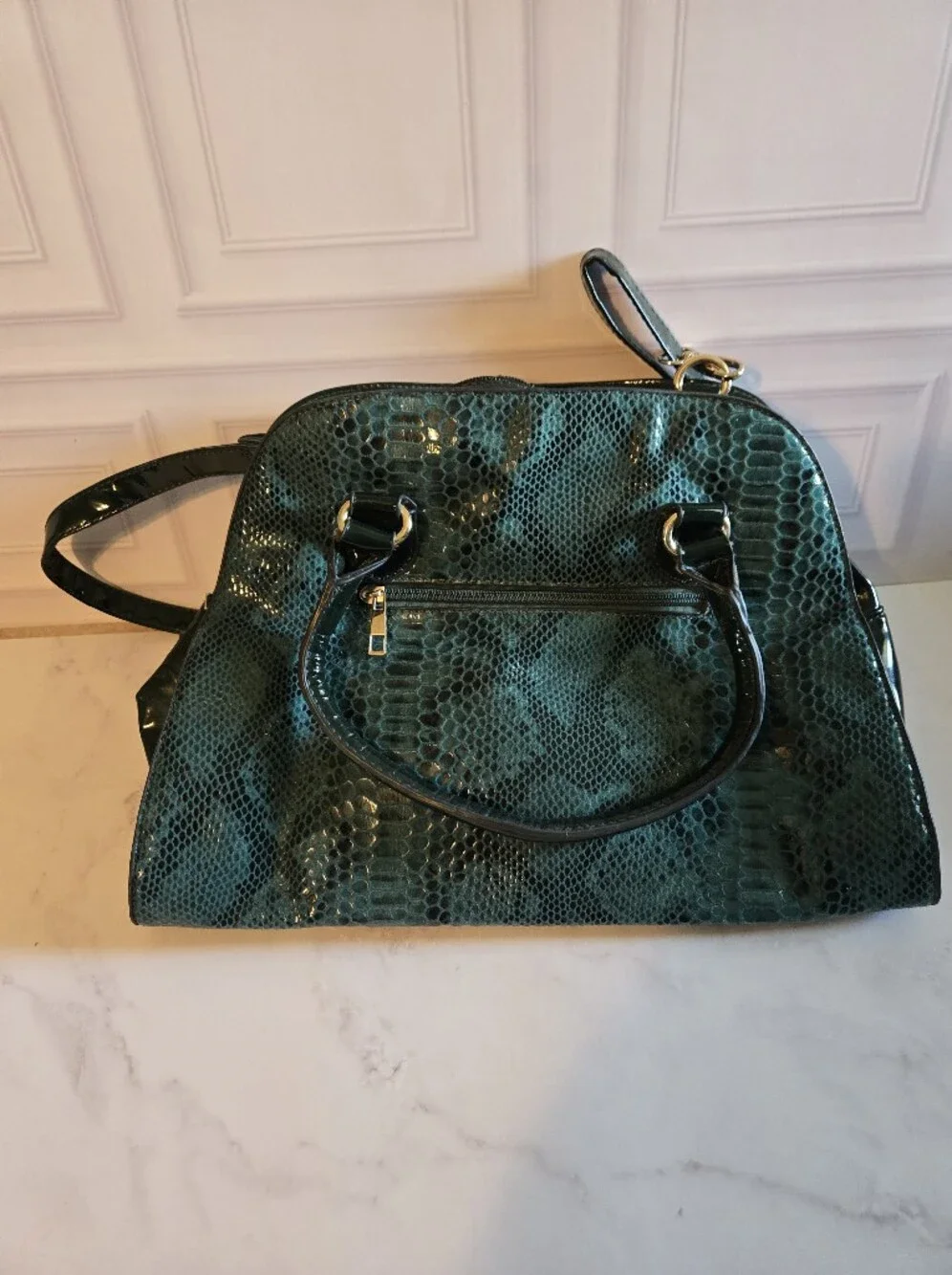 Green Reptile Print Satchel